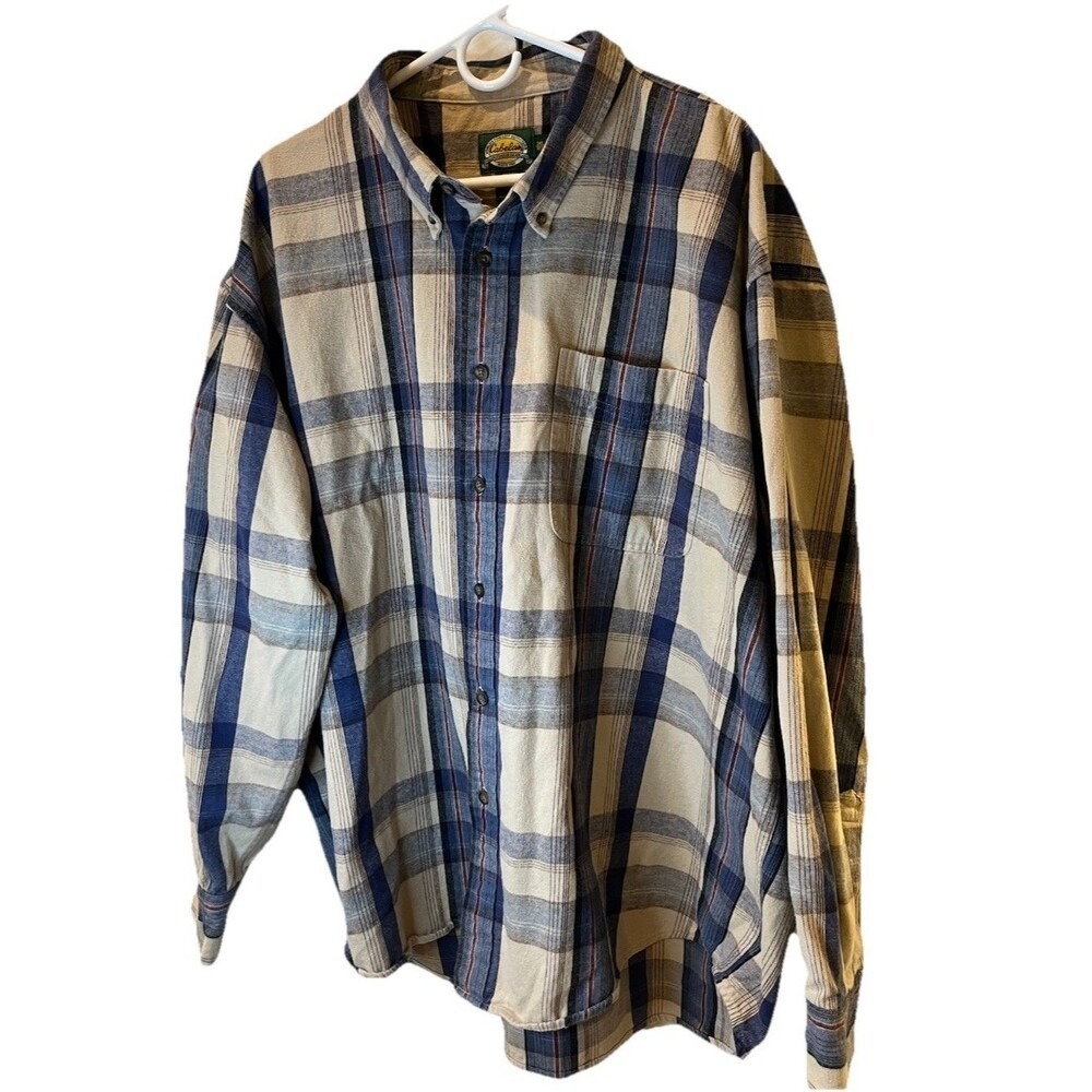 Cabela's Plaid Button Down Shirt Mens 3XL Blue Outdoor Hiking Camping Flannel